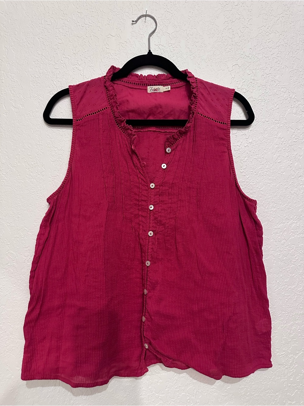 Faherty Sleeveless Button-Front Pintuck Top - Fuchsia